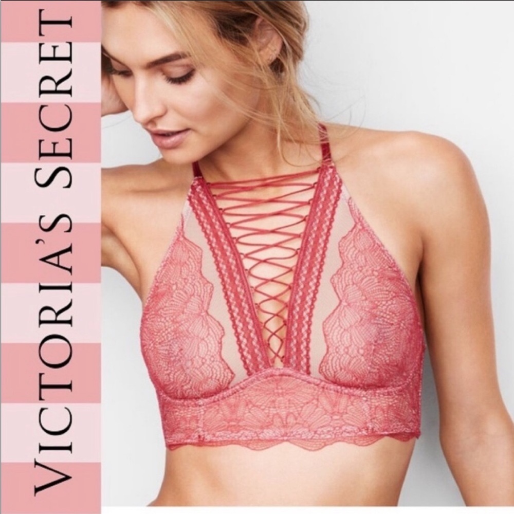NEW•M•VICTORIA’S SECRET• Unique Terra Cotta Lace Up Bralette